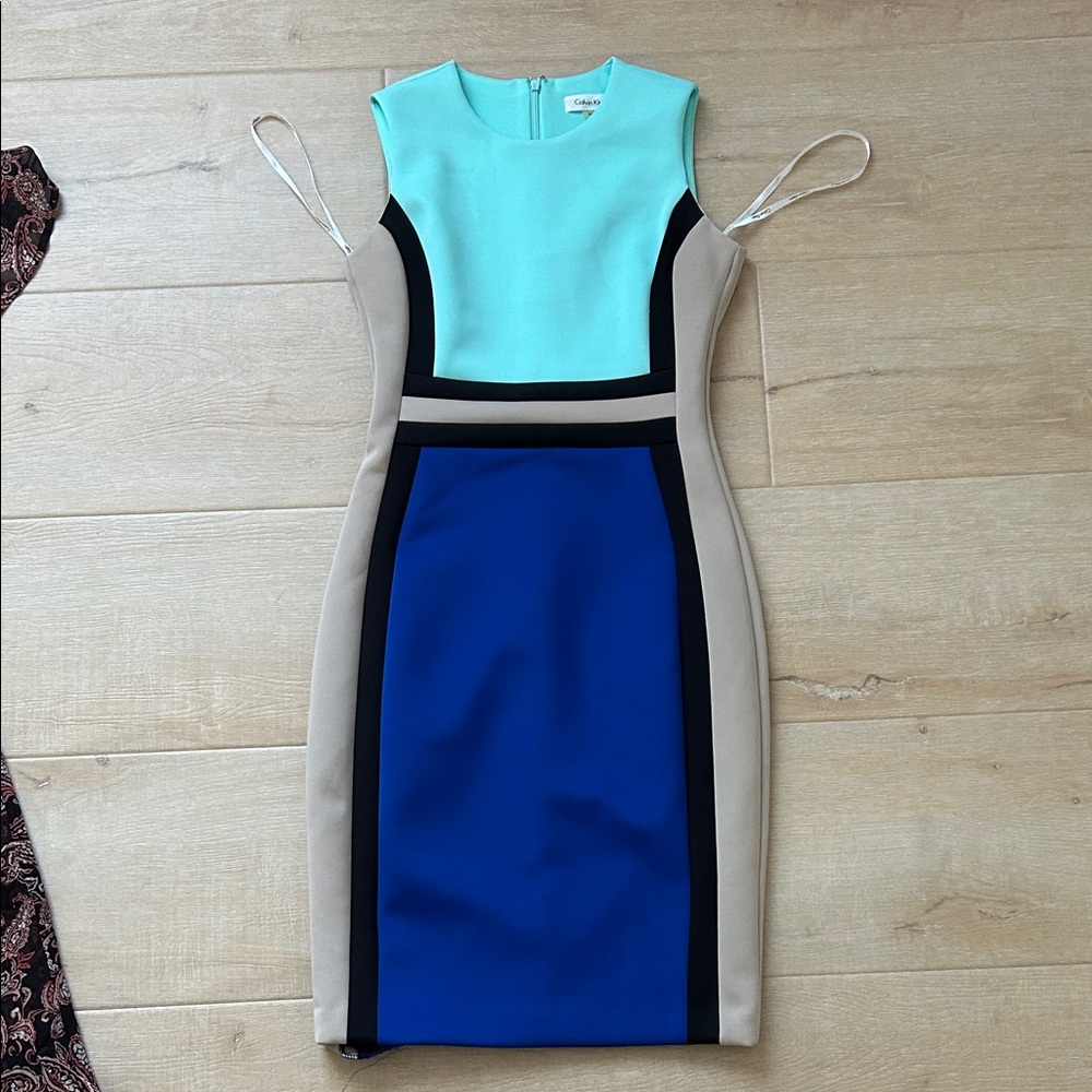 Calvin Klein Aqua and Blue Midi Dress
